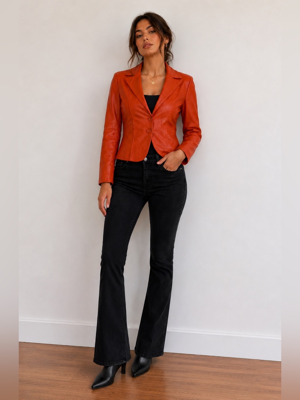 🧡 Giovanni Moda Italiana Genuine Leather Cropped Blazer‎ Jacket Size Small 🧡